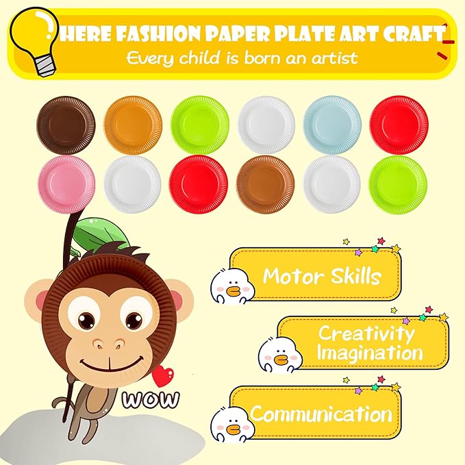 V-Opitos Arts and Crafts Kits for Kids, 12 Pack Simple Animal Paper Plate Crafts for Toddler Age of 2, 3, 4, 5 Years Old, Fun Preschool Classroom Activity Project for Boy & Girl