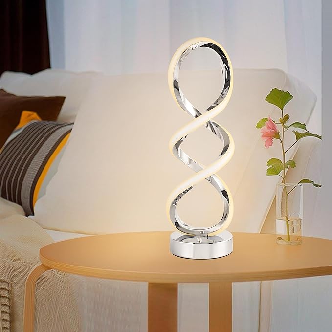 Modern Spiral RGB Table Lamp, Touch Dimmable Bedside Lamp, 7 Colors 10 Light Modes Spiral Design Table Lamp, Unique Nightstand Lamp for Living Room, Bedroom, Cool Lamps, Sliver, 2 Pack