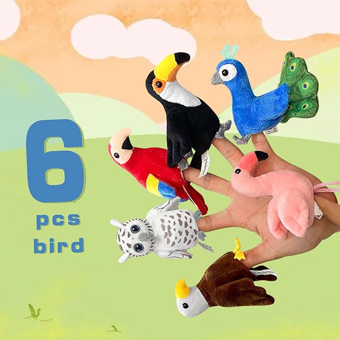 6pcs Bird Finger Puppets Set, Cute Animal Puppet for Role-Playing Mini Hand Puppets Suitable for Kids,Bird Animal Puppets for Storytelling, Realistic Finger Puppet for Toddlers