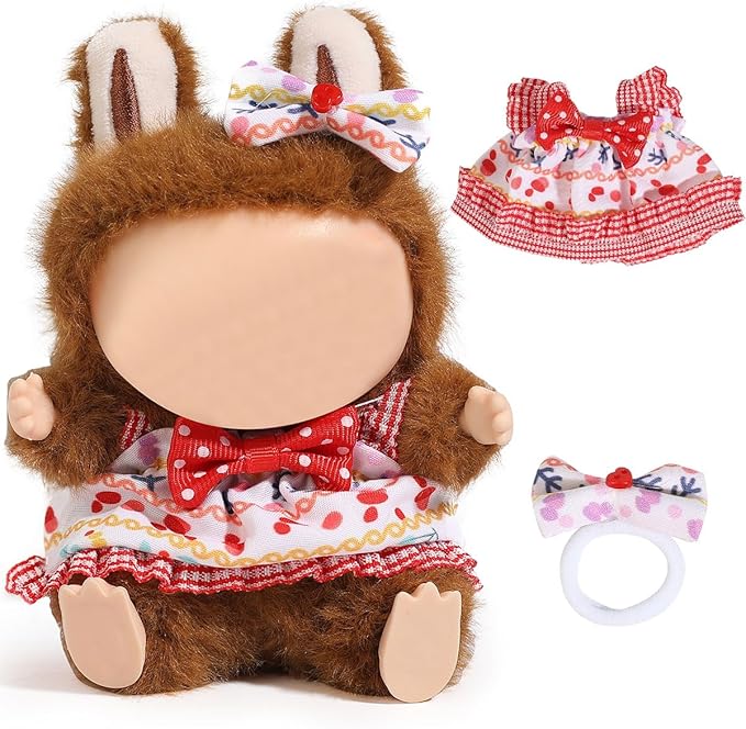 (2 Set) Doll Clothes for Labubu(for 17/15cm Standing/Sitting Doll)(NO Doll) - Accessories Clothes Dress up for Dolls Outfit Included Figures Clothing and Hat for Girl Woman (LB1+LB25)