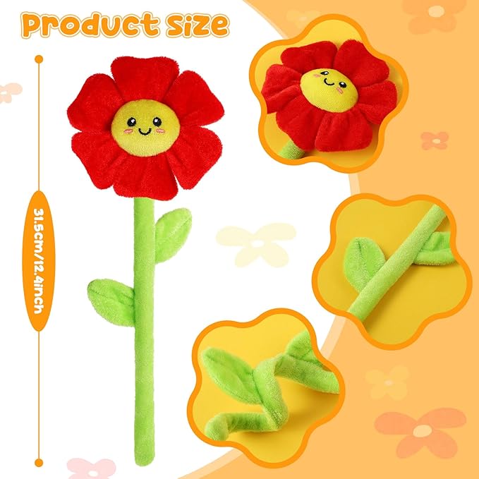 18 Pcs Plush Smile Flower Stuffed Bendable Stems Plush Bouquet Toy Soft Floral 12.6 Inch for Graduation 2025 Mother's Day Valentines Day Girl Girlfriend Wife Family and Friends(Elegant Style)