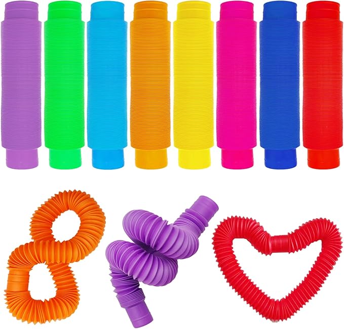 24 Large Jumbo Pop Tubes Sensory Fidget Toys for Party Favors, Classroom Prizes, Goodie Bags, Kids, Toddlers, Adults, Birthday, Christmas, Valentine Gifts