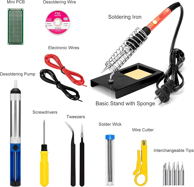 Soldering Iron Kit, 60W Upgraded Soldering Kits Adjustable Temperature Welding Tool Solder Irons Pen with On/Off Switch Use for Electrical Repairs