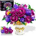 Purple Rose Flower Building Set with Vase, 969 PCS Botanicals Flowers Bouquet Building Block Kit, 18 Rose Bonsai Plant Collection Home Decor, Birthday Gift for Adults Women Boys Girls 12+