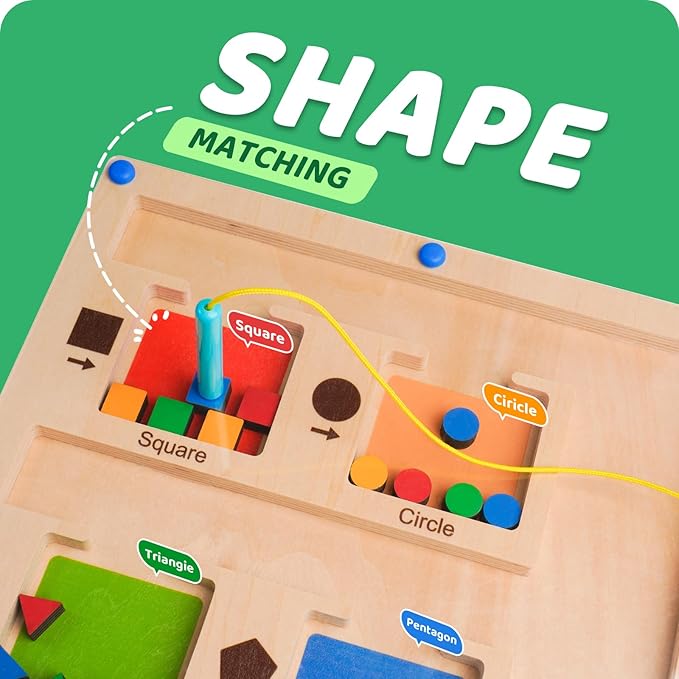 LiKee Strong Magnetic Maze, Montessori Toys for 1 2 3 Years Old Boy Girl, Wodden Puzzle Develop Fine Motor Skills, Kids Travel Airplane Activity, 1-5 Preschool Learning Shape & Color