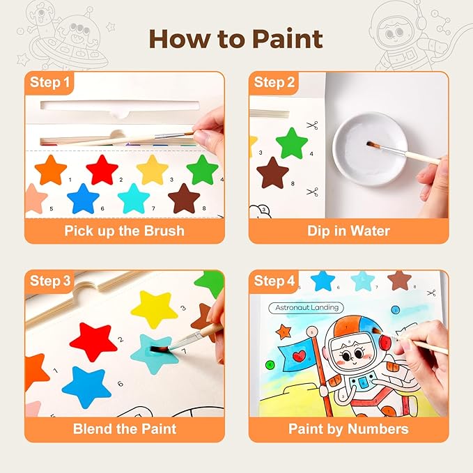 Paint with Water Books for Toddlers, Mess Free Watercolor Painting Activity for Kids Ages 1-3, 2-4, 4-6, Art Craft Coloring Gift with Brush, Airplane Travel Activities for Toddlers, Exploring Space