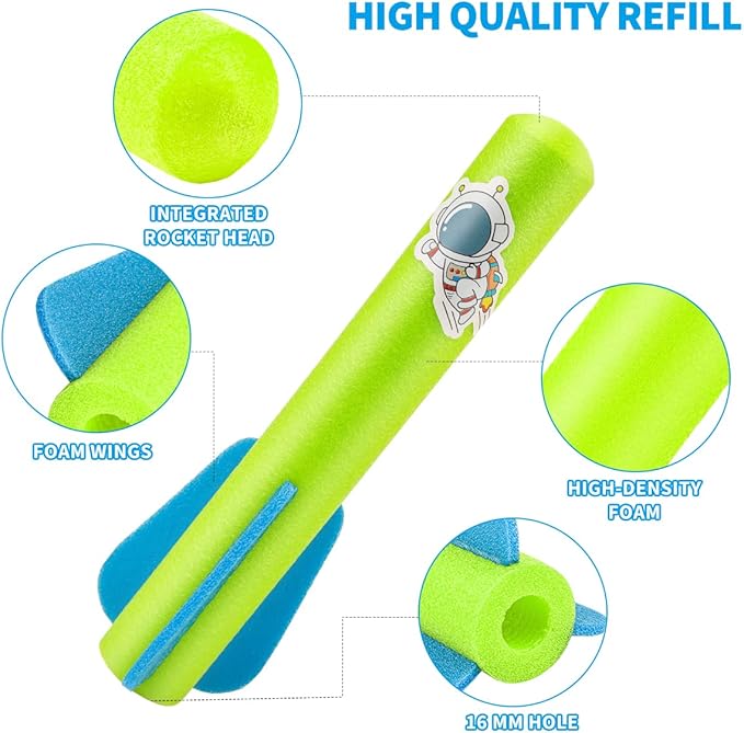 Banvih Rocket Launcher Refills for Kids, 8 Foam Air Rockets, Outdoor Toys Games Launcher Accessories, Birthday Gifts for Toddler Boys Age 3 4 5 6 7 8+ Years Old