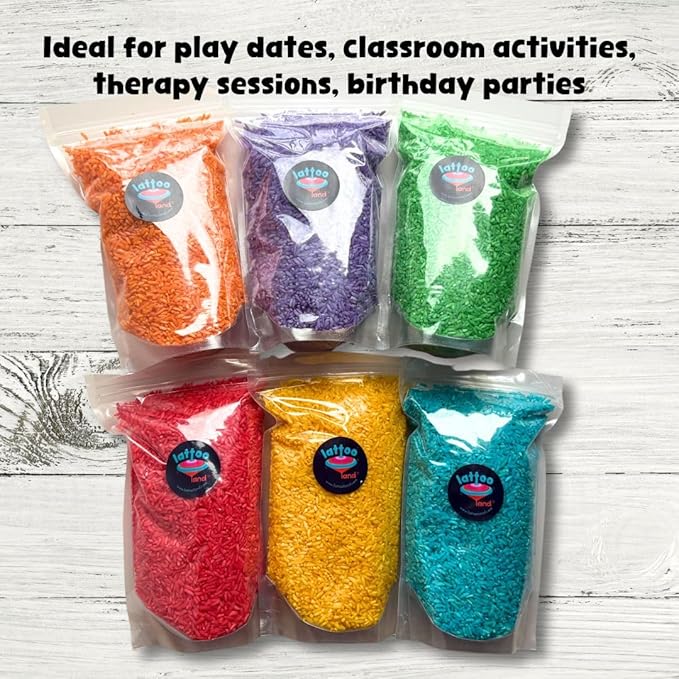 6 Colored Rice Sensory Bin Filler 6 LB (1 LB Each)| Non-Toxic & Child-Safe Montessori Sensory Play for Toddlers | Sensory Table Filler | Color Sorting & Perception | Learning Activity