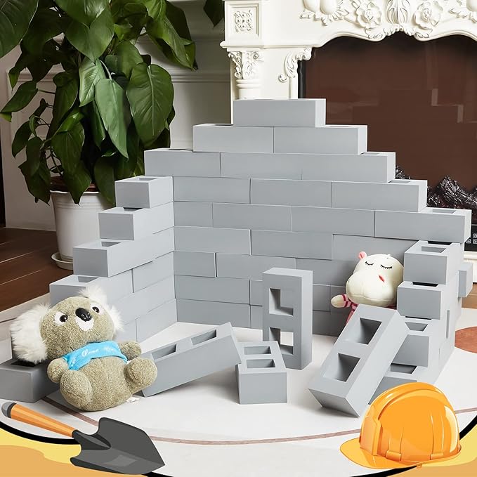 Zhanmai 50 Pack Foam Bricks Building Blocks for Kids Foam Cinder Blocks Large Fake Bricks Toy for Stacking and Construction 8 x 4 x 2.4 Inches(Square)