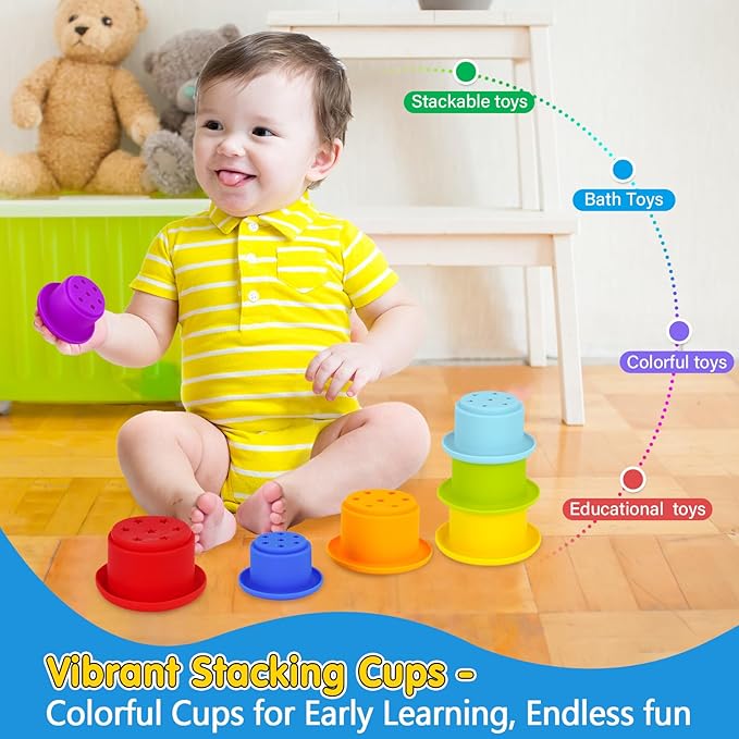 KMTJT Montessori Educational Toys for 1+ Year Old Toddler, 1st First Birthday Gifts for 1-2 Years, (Includes Stacking Cups, 2 in 1 Object Permanence Box, Bead Maze, Mirror Puzzle and More)…