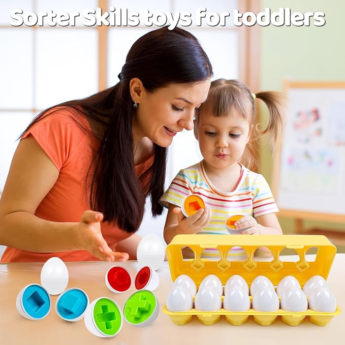 Tddler Toys 1-2,Montessori Geometric Egg Early Fine Motor Skills Learning Color Sorting & Shape Sorter Matching Eggs Game Airplane Travel Toys for Kids Boys Girls