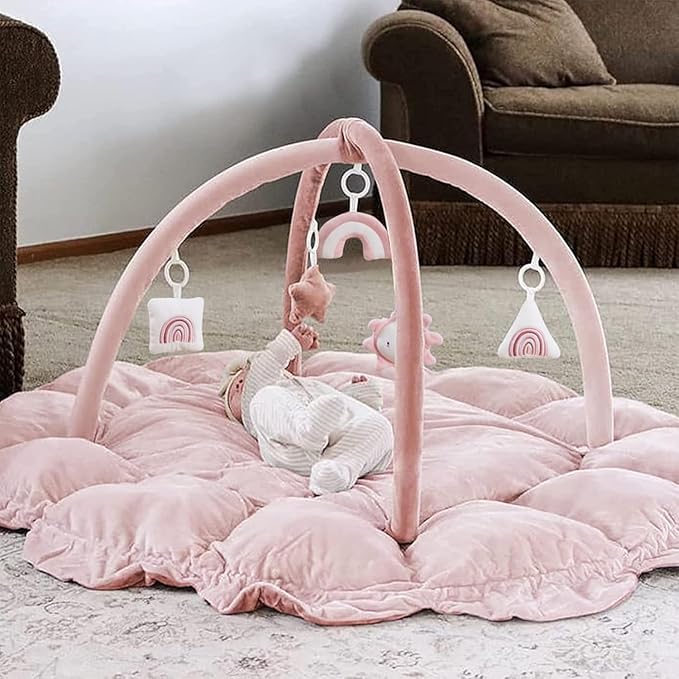 5-in-1 Thick & Plush Baby Play Gym, Baby Play Mats for Floor, Tummy Time Mat with 6 Toys, Cat Bed Dog Bed, Convertible Stage-Based Developmental from Babies to Toddlers, Ball Pit, Pet Cushion Cloudico