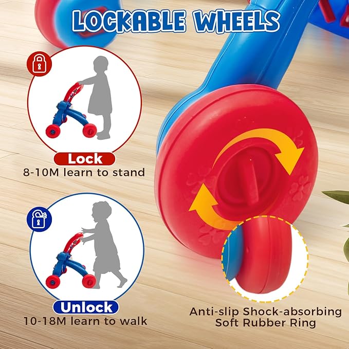 Baby Walker Toys,Push Walker for Boys & Girls Learning to Walk,Sit to Stand Early Educational Toys,Activity Center for Infant,Christmas Birthday Gift for Toddler 6-18 Months,Red