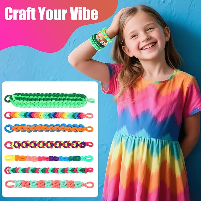 IQBOX 1000 Pcs Cloth Loom Bands Refill for Bracelet Making Kit, Elastic Bands Crafts for Girls 8-12, Gentle Hair Ties Ponytail Holders (10 Colors)