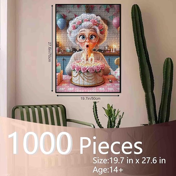 Grandma's 80th Birthday Puzzles for Adults 1000 Pieces Elegant Granny DIY Handwork Puzzles Cake Art Jigsaw Puzzles for Home Decoration Difficult and Challenge Large Puzzle Family Games Unique Gifts