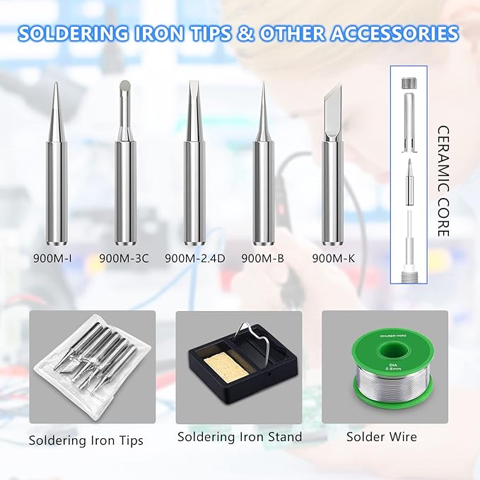 Soldering Iron Kit, 60W 110V Soldering Irons, Adjustable Temperature Soldering Welding Tool Kit with Extra 5pcs Tips, Stand, Sponge, Solder Wire