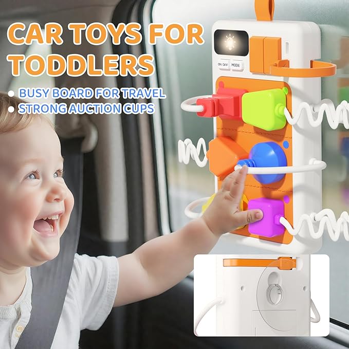 Plug Outlet Busy Board for 1 Year Old, Airplane Car Travel Toys for Baby, Montessori Power Strip Educational Toy with Light & Sounds, Best Gift for Toddlers 1-3