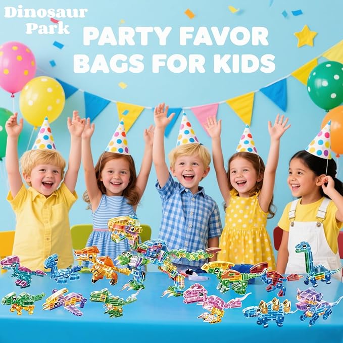 Crystal Dinosaur Party Favors for Kids,12 in 1 Mini Dinosaur Building Blocks Toy Animals Building Sets,Dino Party Goodie Bags Fillers,Classroom Prizes Christmas Birthday Gift for Student,Kid Age 6-12