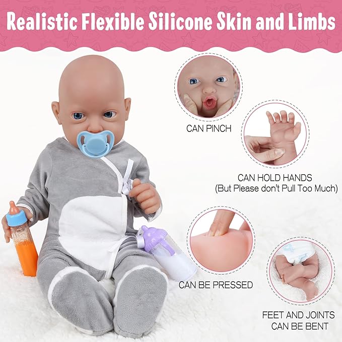 Vollence 14 inch Full Silicone Baby Dolls Realistic, Not Vinyl Dolls, Real Lifelike Silicone Baby Doll for Child Christmas, Children's Day - Boy