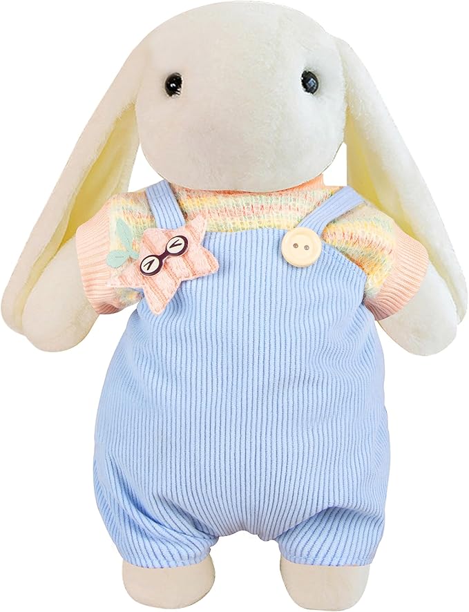 31cm(12") Bashful Bunny Clothes, Cute Plush Animal Clothes for Meddium Teddy Bear - Colorful Knit T-Shirt & Star Light Blue Corduroy Romper (Clothes Only)