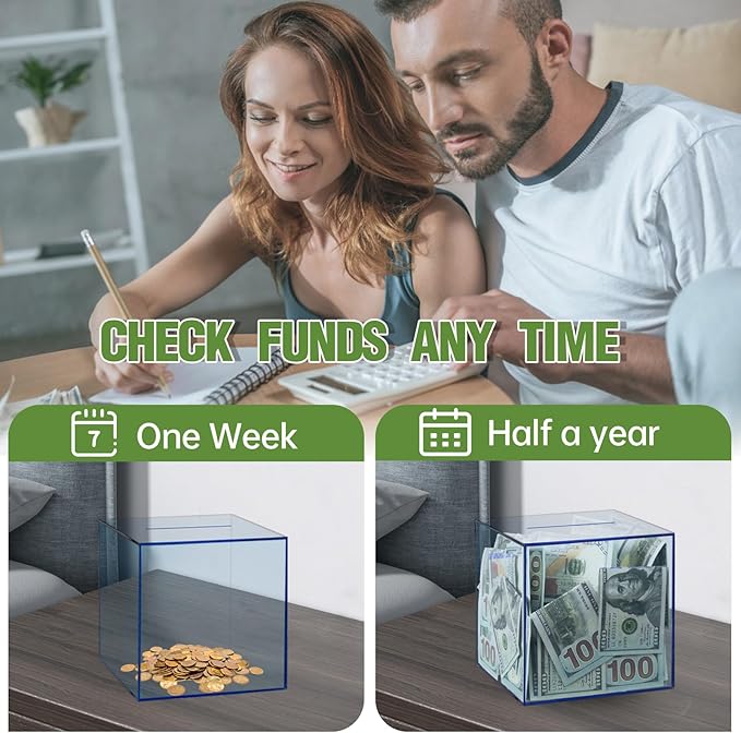 Clear Piggy Bank for Adults/Kids, Acrylic Unopenable Money Box for Cash Coin Saving, Must Break to Open, Money Saving Jar for Adults Boys Girls, Size 7.48''