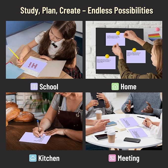 200 Pcs Index Cards 4 x 6 Inch Ruled Purple Index Cards, College Ruled Flash Cards for School, College, Office and Home Organization, Durable Study To Do List Note Cards with Ruled Lines, 5 Pack of 40