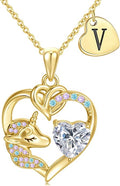 C-leen Unicorn Gifts for Girls Kids - Colorful CZ Heart Initial Necklaces Unicorn Necklace for Girls Jewelry Christmas Birthday Gifts for Little Girl
