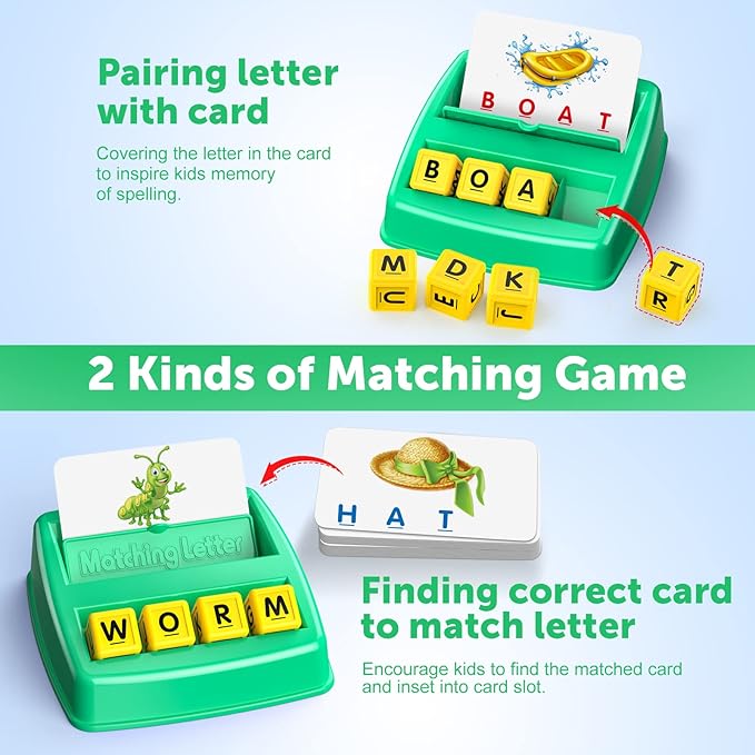 Toys for 3-8 Year Olds Boys Girls, Matching Letter Game Educational Games for Kids Ages 3-8 Easter Birthday Gifts for 3-8 Year Olds Boys Girls Preschool Kindergarten Educational Spelling Toys Green