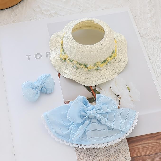Clothes for Dolls Accessories (No Doll), Kawaii Hat Skirt Outfit Set 3 Pieces for 15cm 17cm Doll Suit, Stylish Bowknot Dolls Hat Clothing Set Replacement Blue