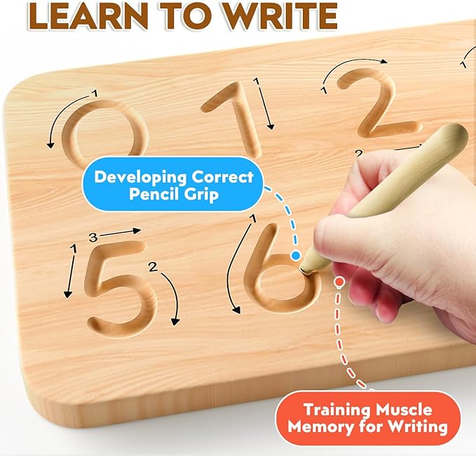 Educational Toys for 3-5 Year Old, Double-Sided Math Manipulatives Number Counting Blocks Writing Practice Board for Kids, Preschool Learning Montessori Toys for Toddlers 2-4 Years
