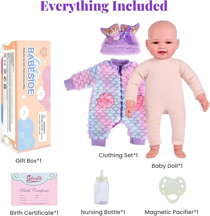 BABESIDE Mermaid Baby Dolls Girl-17inch Large Realistic Cute Soft Body Baby Doll Real Life Mermaid Baby Doll Toys with Mermaid Sets & Accessories, for 3+ Year Old Girls Gifts, Pretend Play, Collection