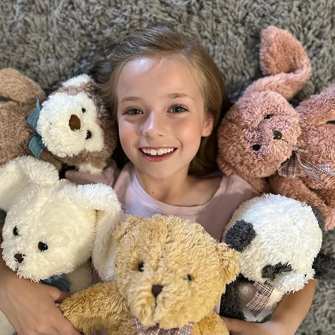 MaoGoLan 13 inch Stuffed Animals Bulk, 8 Pack Assorted Animals Plush Toy Set with Teddy Bear, Dog, Cat, Panda, Monkey & Bunnies for Kids, Baby Shower Decorations Party Favors