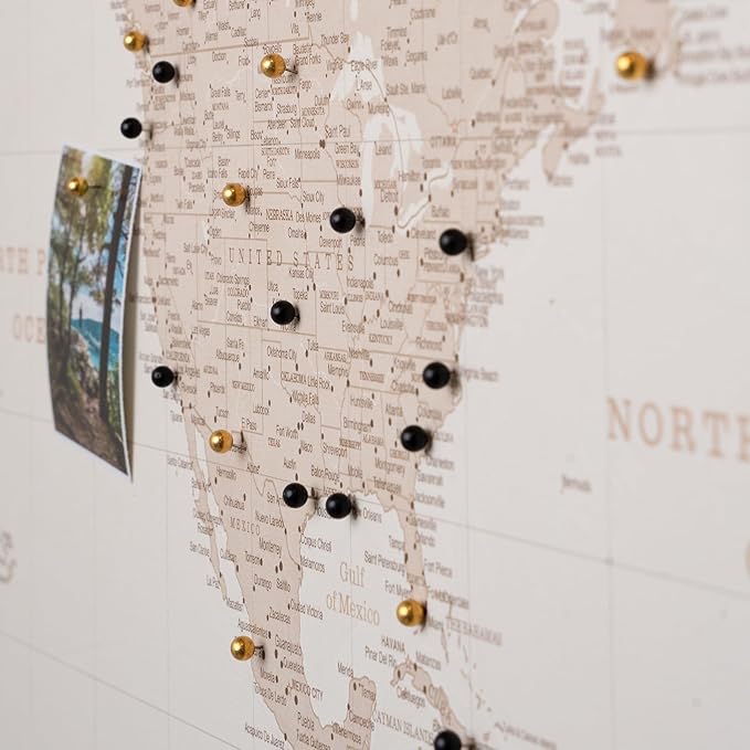 Canvas World Map with Cork Pin Board - English Lettering - Decorative Wall Decoration for All Rooms - Canvas Pictures with World Map Motif (70x50 cm, Pattern 9)