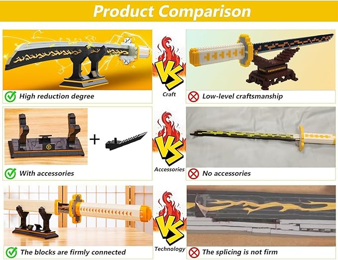 956pcs, 39inch for Sword Building Block Model, Samurai Sword Set with Scabbard and Stand, Best Gift for Anime Fans