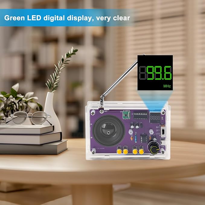 Radio with 2inch Speaker and Acrylic Case, DIY FM Radio Soldering Project, Electronic Soldering Practice Kit for High School STEM Education