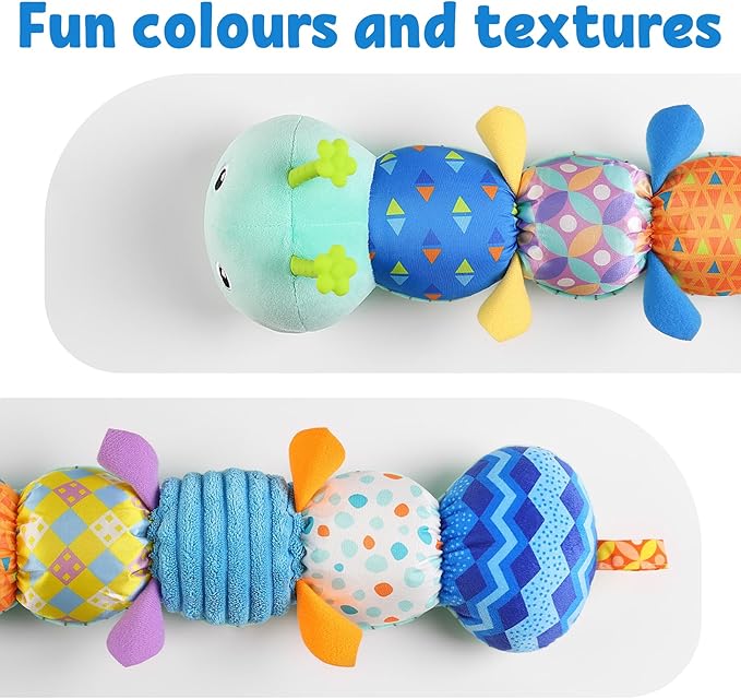 LIGHTDESIRE Baby Toys Musical Caterpillar,Infant Stuffed Animal Toy with Crinkle and Rattles,Soft Sensory Toys with Textures for Tummy Time Newborn Boys Girls 0 3 6 12 Months(Blue)