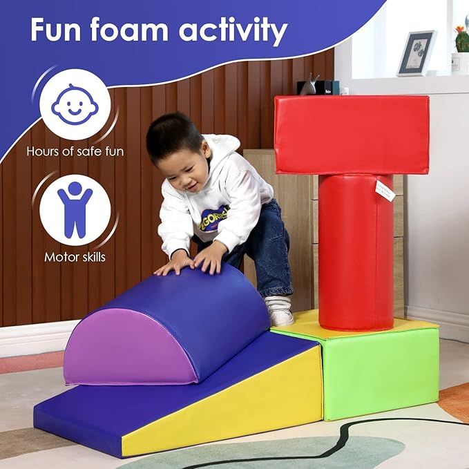 Kids Climb & Crawl Toys for Toddlers 1-3 Baby Playing Blocks 5pcs Kids Climbing Toys Indoor Crawling Gym Equipment for Toddler Fun Foam Climbing Blocks for Kid Development Hands-On Skills