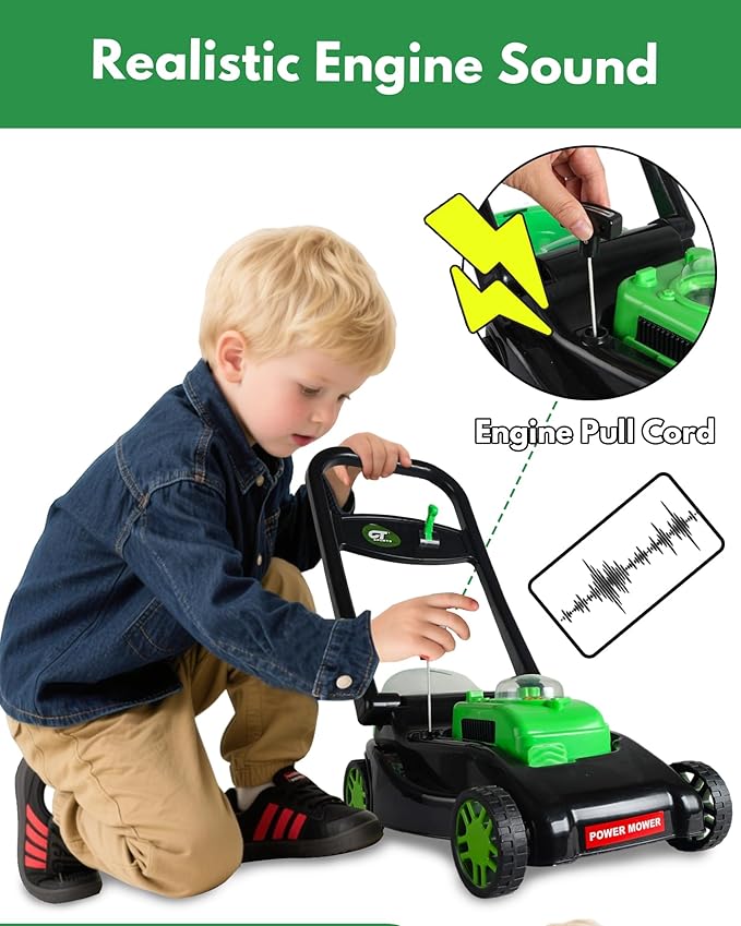 Kids Lawn Mower with Realistic Grass-Cutting Action and Sounds – No Batteries Required | Fun Outdoor Push Toy, Birthday Gift & Halloween Present for 3, 4, 5, 6, 7, 8 Year Old Boys and Girls (Black)