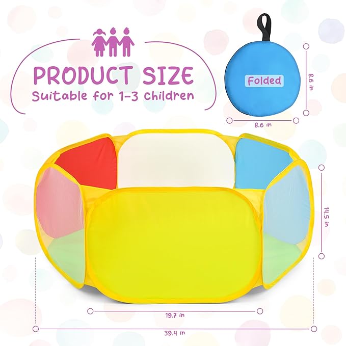 Eocolz Kids Ball Pit Large Pop Up Toddler Ball Pits Tent for Toddlers Girls Boys for Indoor Outdoor Playhouse Baby Playpen w/Zipper Storage Bag, Balls Not Included (Blue Yellow Red Green)
