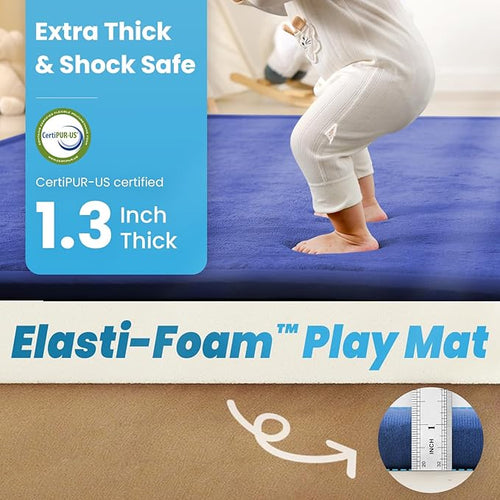 1.3" Thick Baby Play Mat for Floor, 28x72 Foam Tummy Time Mat, Padded Support Soft Plush Bedside Rugs for Infant Kids Toddler Crawling Kick Activity (Royal Blue)