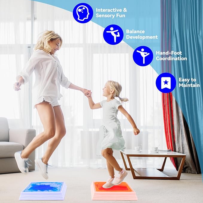 Art3d 12×12 Inch Sensory Interactive Blue Liquid Motion Tiles for Toddlers Kids & Adult - Touch Sensitive 7 Color Changing Flooring Tile for Home Décor, Indoor & Outdoor Activities, 1-Pack