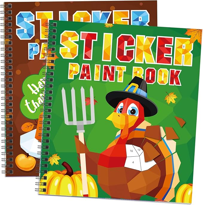TBEEJ 2PCS Thanksgiving Day Crafts for Kids Ages 4-8 Sticker Paint Books Gift Party Create 20 Pictures（Sticker Sheets are Separate）
