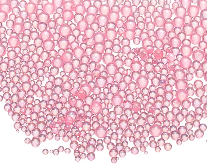 Iridescent Glass Tiny Bubble Beads, 0.4-3mm 10g No Hole Micro Mini Round Korean Pink Water Droplets Beads - Applications: for Resin Filler, Nail Art, Dollhouse Bath Tub