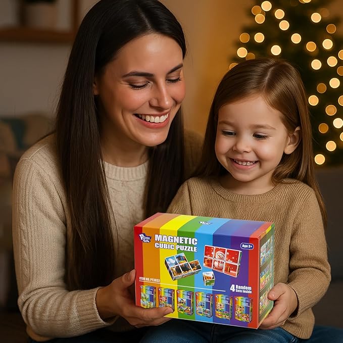 Magnetic Cubes for for Kids, 4 Packs Total 24 PCS & 24 Patterns, Pack of 4 Random Themed Puzzles Bundle, Preschool Educational Brain Teaser Toys for Toddlers
