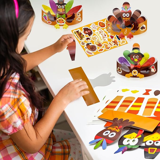 Cinrobiye 24 Set Spring Insect Paper Crown Craft Kit DIY Bug Headbands Hat Craft Summer Springtime Party Favor Supplies for School Home Animal Fun Activity Birthday Party Art Supplies (Thanksgiving)