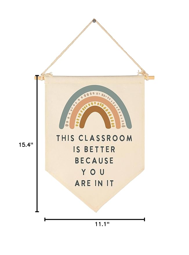 FYSIA Classroom Poster-Playroom Décoration-Child Art-Canvas Hanging Pennant Flag Banner Wall Sign Decor Gift-Birthday Christmas Gift-This Classroom Is Better Because You Are In It