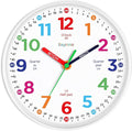Roymnie14 Inch Wall Clock for Kids Learning to Tell Time Large Analog Silent Battery Operated Teaching Clock Silent Colorful Teaching Time Ideal Gift for Kids Room School(White Grain)