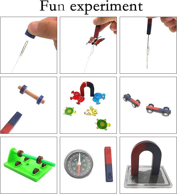 EUDAX Labs Junior Science N/S Magnet Set for Education Science Experiment Tools Icluding Bar/Ring/Horseshoe/Compass Magnets