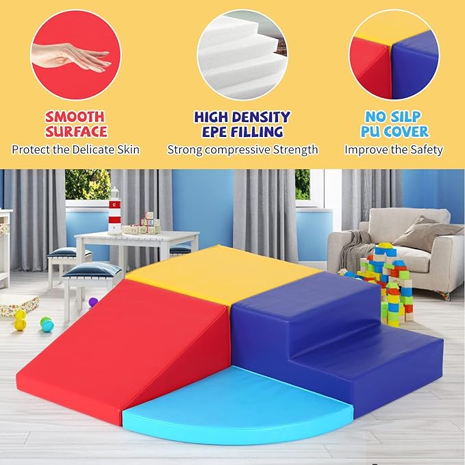 Kids Corner Climber 4-Piece Set - Soft Foam Climbing Toys for Toddlers 1-3, Indoor Baby Crawling & Sliding Play Set Kids Climbing Foam Blocks, Colourful