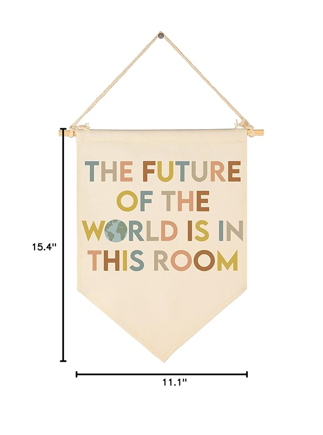 the Future of the World is in This Room-Classroom Decor-Teacher Gift-Inspirational Classroom Decor-Welcome Poster-Canvas Hanging Pennant Flag Banner Wall Sign-Positive Affirmation Motivational Quote
